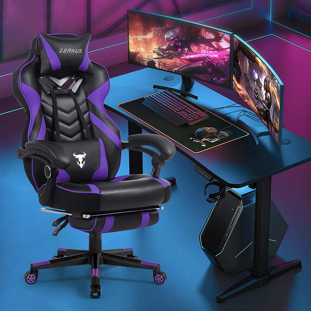 Purple Reclining Computer Chair with Footrest, High Back Gamer Chair with Massage, Large Racing Style Desk Chair for Gaming, Big and Tall Gaming Chairs for Adults