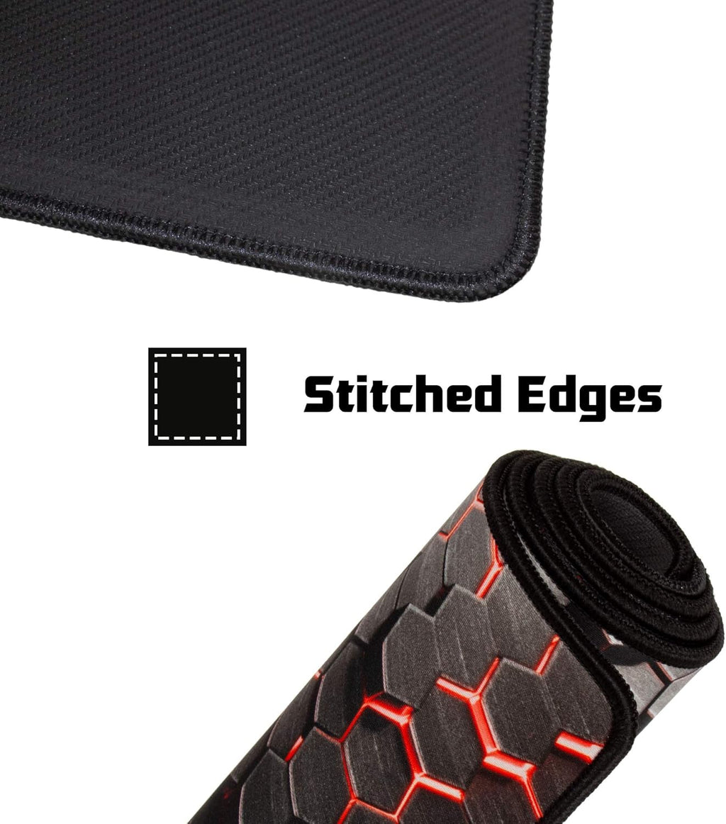 Extended Gaming Mouse Mat/Pad - XL Large, Wide (Long), Stitched Edges | 37.4W X 13L, 5Mm Thickness (Black_Red)