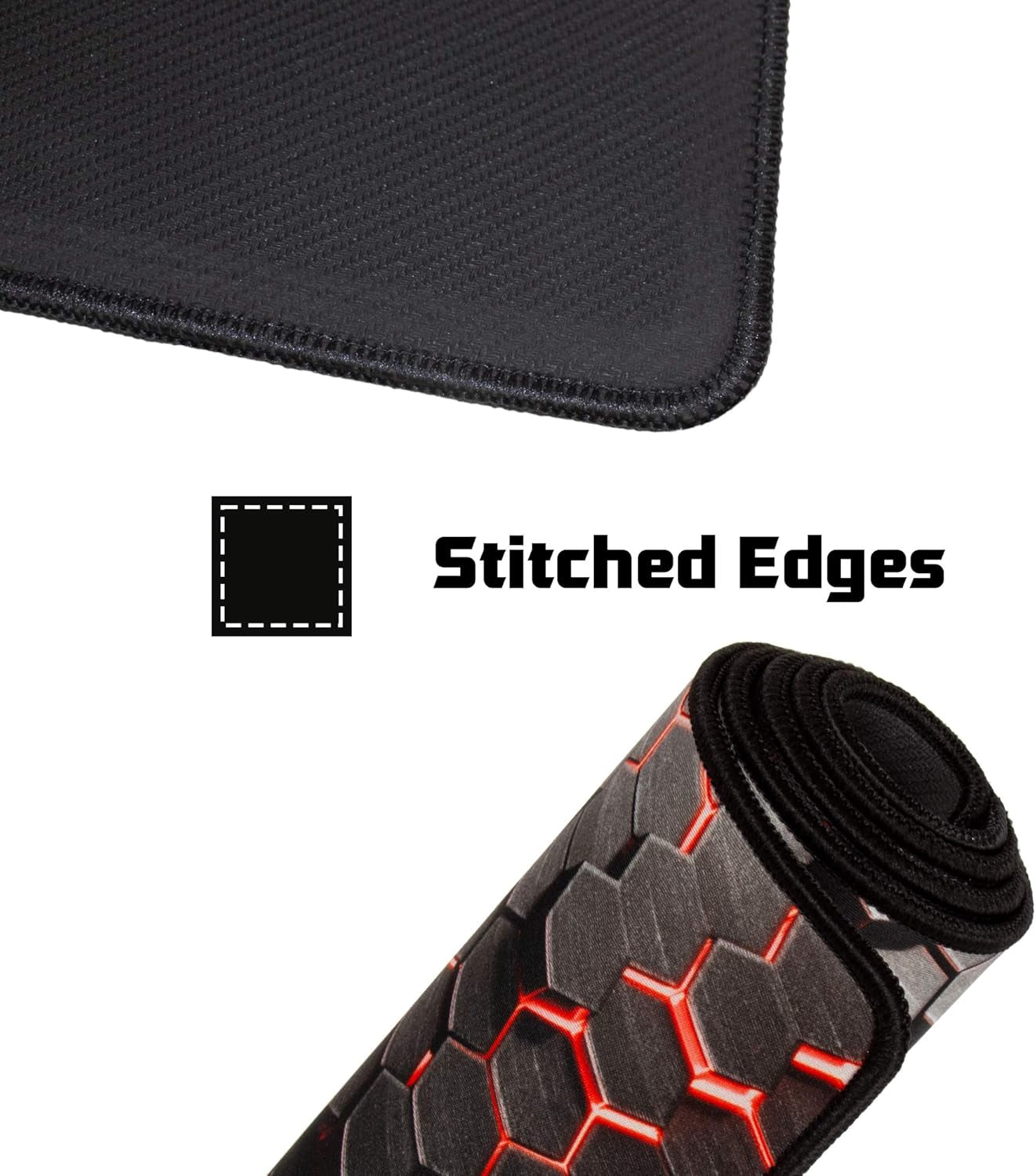 Extended Gaming Mouse Mat/Pad - XL Large, Wide (Long), Stitched Edges | 37.4W X 13L, 5Mm Thickness (Black_Red)