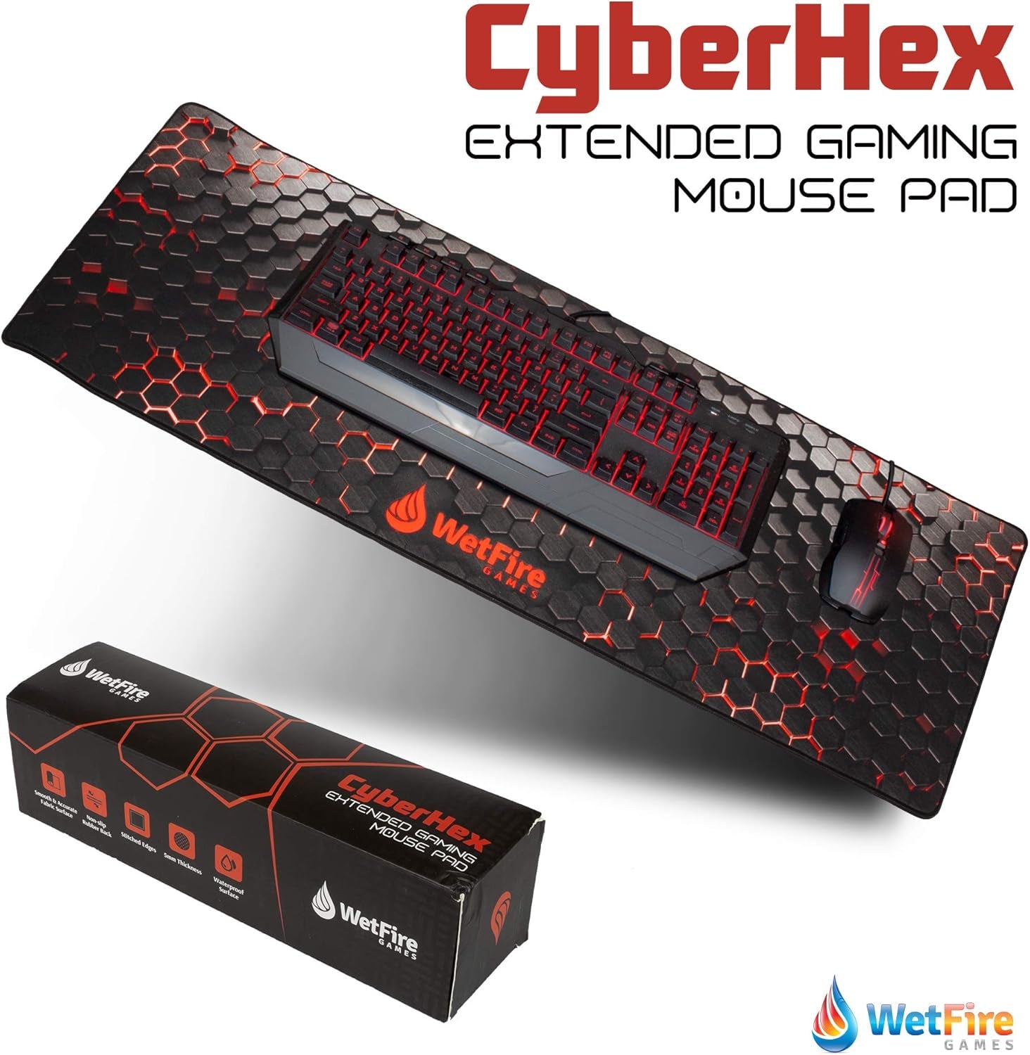 Extended Gaming Mouse Mat/Pad - XL Large, Wide (Long), Stitched Edges | 37.4W X 13L, 5Mm Thickness (Black_Red)