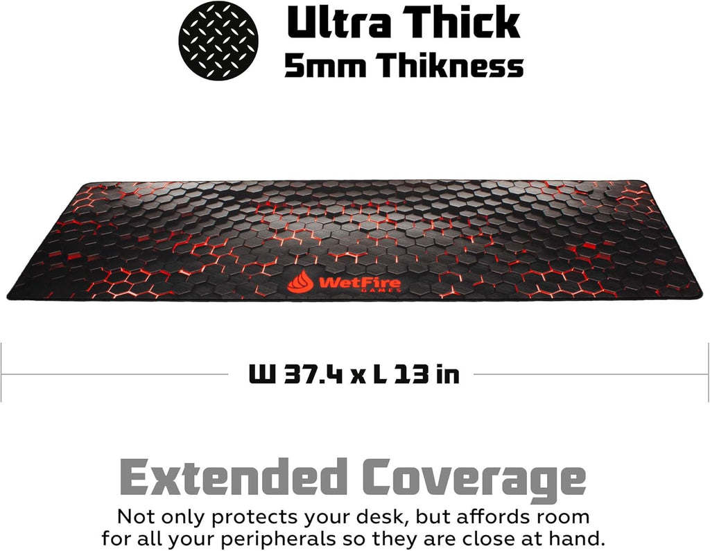 Extended Gaming Mouse Mat/Pad - XL Large, Wide (Long), Stitched Edges | 37.4W X 13L, 5Mm Thickness (Black_Red)