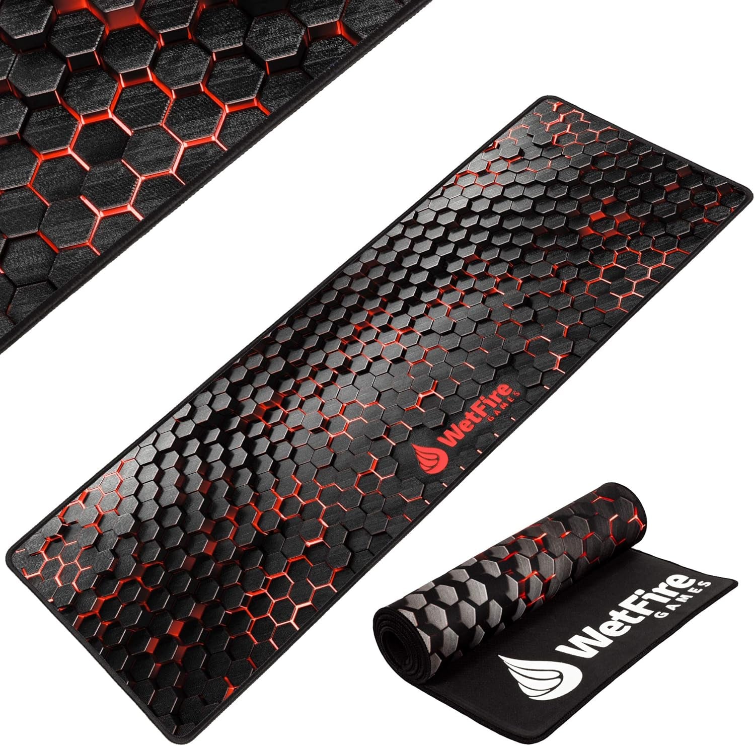 Extended Gaming Mouse Mat/Pad - XL Large, Wide (Long), Stitched Edges | 37.4W X 13L, 5Mm Thickness (Black_Red)